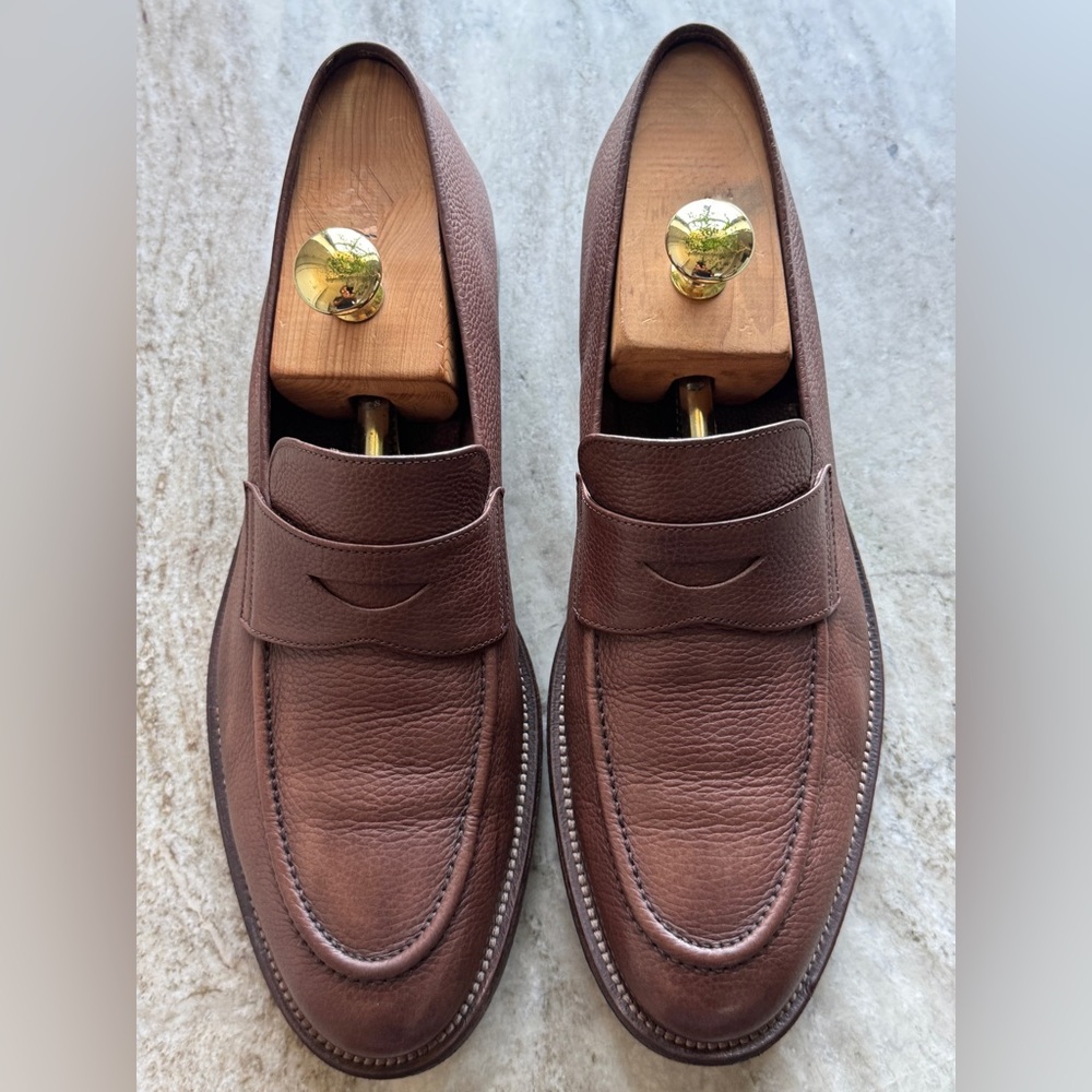 FRATELLI ROSSETTI Brown Leather Penny Loafers 12 US / 11 UK Pebbled Scotch Grain